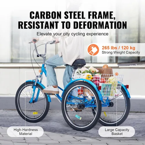 Vista 6 de VEVOR - Triciclo plegable para adultos, triciclos plegables para adultos, bicicleta de crucero de 3 ruedas con cesta grande y asiento ajustable