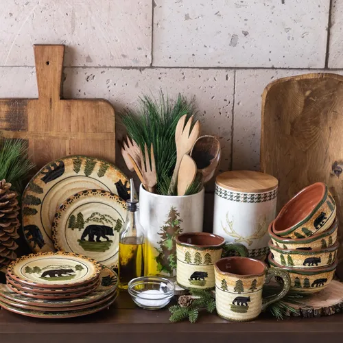 Vista 11 de Paseo Road Chalet Aztec - Juego de vajilla de cerámica de 16 piezas con platos, cuencos, tazas, estilo cabaña rústica del suroeste