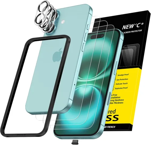 Vista 26 de NEW'C 3x Protector de privacidad para pantalla de iPhone 13 (15,49 cm) + 3x Protector de lente de cámara, protección del sensor, película de vidrio