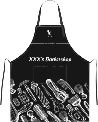 Vista 21 de Delantal de barbería personalizado para hombres y mujeres, delantal de peluquería con texto personalizado con bolsillos, delantal ajustable
