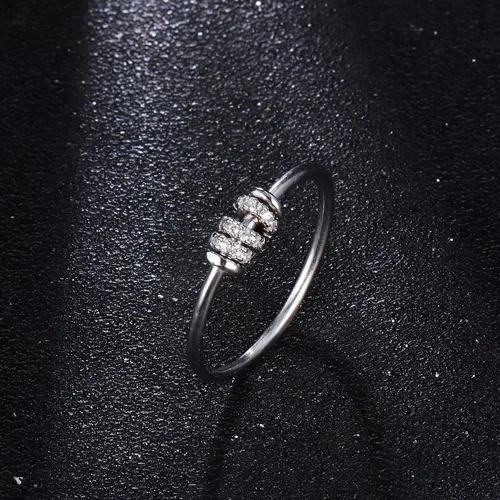 Vista 4 de Milacolato Anillo de plata de ley 925 antiansiedad para mujer, anillos de cuentas para ansiedad, mujeres y hombres, anillo giratorio para aliviar