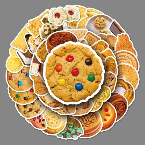 Vista 5 de Calcomanías de galletas 50 calcomanías de vinilo impermeables para botellas de agua, laptop, automóvil, equipaje, computadora, teléfono celular