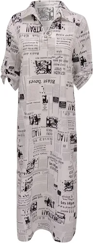 Vista 4 de Trilanme Impreso Vestido Casual para Mujeres Estrella Periódico Patrón V-Cuello Primavera Verano Tops Vestido Suelto Más Tamaño Vestidos