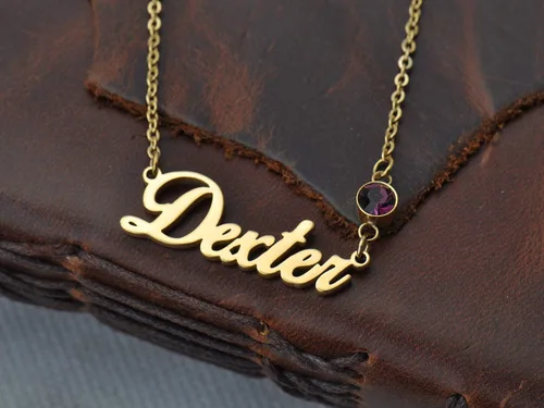 Vista 5 de GR35Z9 Collar personalizado con nombre de piedra natal en oro y plata