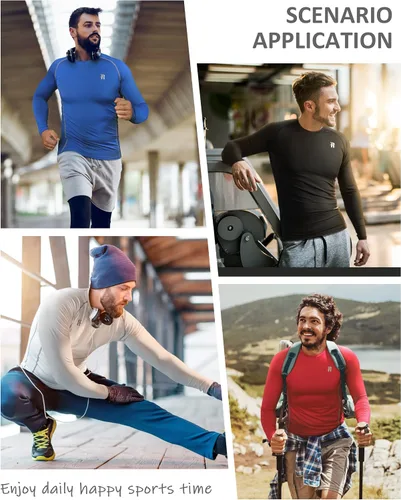 Vista 5 de Runhit Camisas de compresión para hombre de manga larga fresca y seca atlética, camisetas de entrenamiento para pesca y sol, mallas térmicas