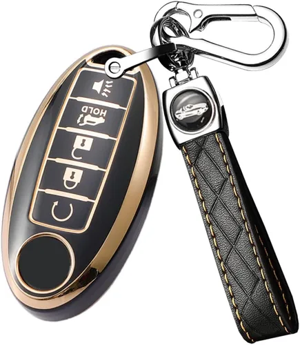 Vista 11 de ontto Protector de llavero de automóvil de 5 botones con llavero de TPU suave, borde dorado, guante para llaves Infiniti JX35 Q50 Q60 QX56 QX60 QX80