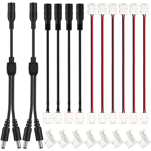 Vista 10 de HitLights El kit de conector de tira LED de 2 pines y 0.394 in incluye conector sin huecos, conectores de puente, conector de coleta, hembra de CC