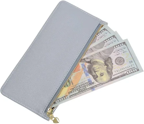 Vista 4 de Cartera para tarjetas de crédito para mujer, delgada y larga, con bolsillo con cremallera para efectivo, monedas, recibos, tarjetas