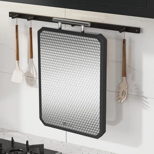 Vista 7 de Tabla de cortar de acero inoxidable Tabla de cortar de doble cara con mango antideslizante para cocina con diseño de malla antiarañazos Tabla