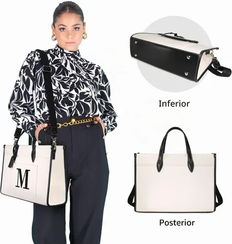 Vista 2 de TOPDesign Initial 15.6" Laptop Tote Bag for Women, Personalized Canvas Work Purse, Business Briefcase & Office Handbag