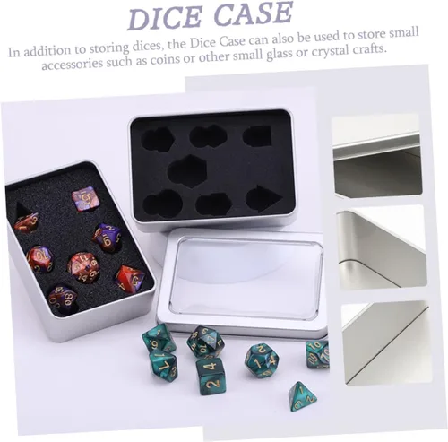 Vista 6 de TOYANDONA Caja de almacenamiento de dados de 8 piezas, mini contenedores con tapa, caja de dados de metal, soportes de metal, caja organizadora
