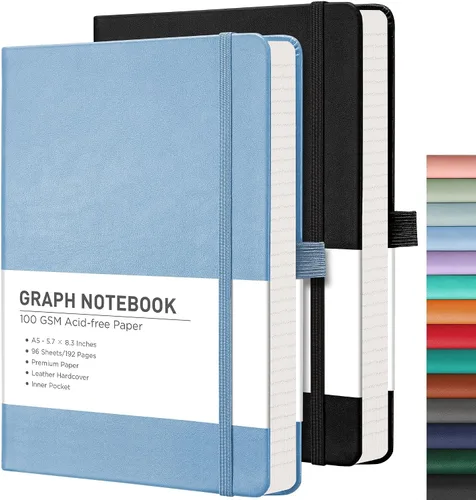 Vista 60 de RETTACY Lined Journal Notebook, 192 Numbered Pages per Pack, 5.7'' x 8.3'' 2-Pack, Leather Hardcover, 100 GSM Thick Paper, for Men & Women, Negro