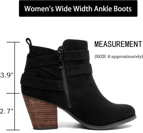 Vista 4 de Luoika Botines anchos para mujer, tacón medio extra ancho con cremallera lateral.