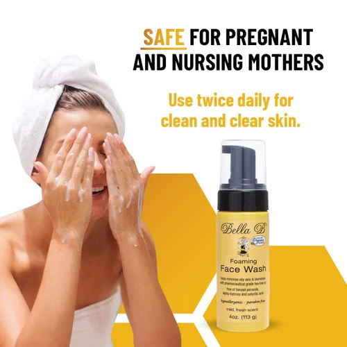 Vista 4 de BELLA B Jabón facial espumoso de 4 onzas – Lavado facial seguro para el embarazo – Lavado facial espumoso de árbol de té hecho con ingredientes