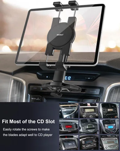 Vista 6 de Soporte para tablet con ranura de CD para automóvil, altura ajustable, soporte para tableta de automóvil, reproductor de CD, bandeja de CD ultra