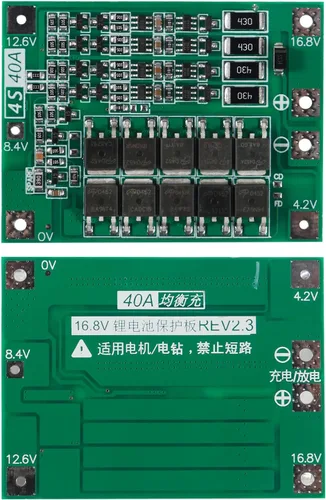 Vista 2 de 4S 40A 14.8V 16.8V Li-ion Placa de protección de batería de litio PCB BMS Circuito de protección de cargador para motor de taladro (4S 40A).. 90A