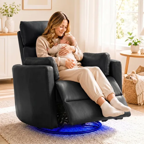 Vista 9 de IPKIG Power Swivel Recliner Nursery Rocking Glider Chairs, Corduroy, Grey