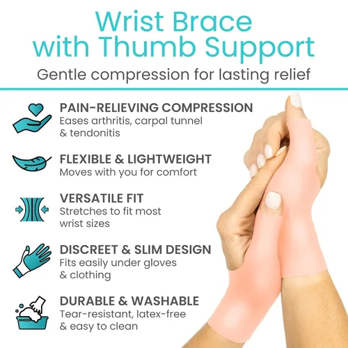 Vista 2 de Vive Muñequera de gel para pulgar (par) – Soporte de mano Cool Wrap para artritis Dequervains Tenosinovitis, dolor articular esguince, estabilizador
