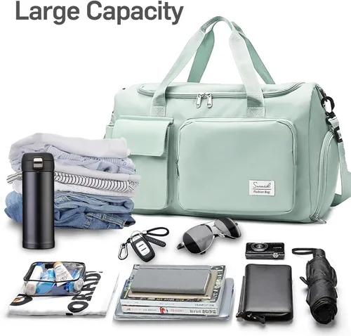Vista 4 de Suruid Bolsa de gimnasio deportiva con compartimento para zapatos, bolsa de viaje con bolsillo separado seco y húmedo para hombres y mujeres, bolsa