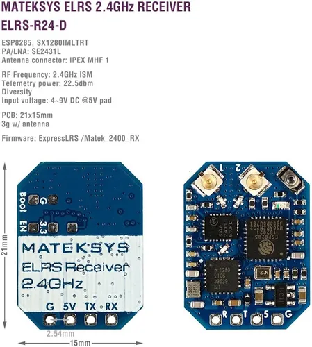Vista 2 de MATEK Mateksys ExpressLRS ELRS ELRS 2.4GHz ELRS-R24-D Nano Receptor para RC FPV Micro Mini Freestyle Long Range Racing Drones
