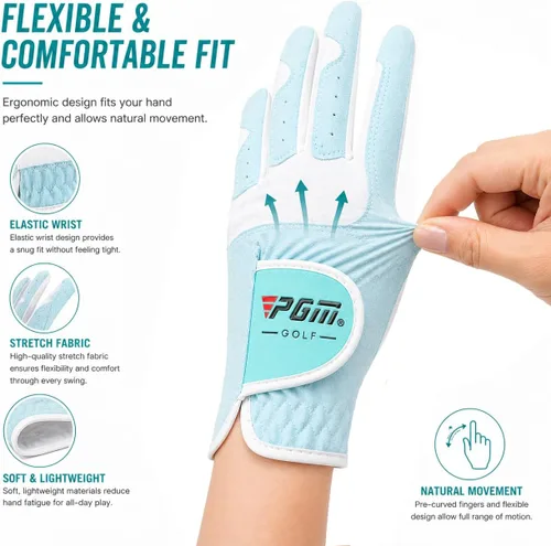 Vista 5 de PGM Guantes de golf para mujer, un par (4 opciones de color), sistema de agarre mejorado, fresco y cómodo Azul
