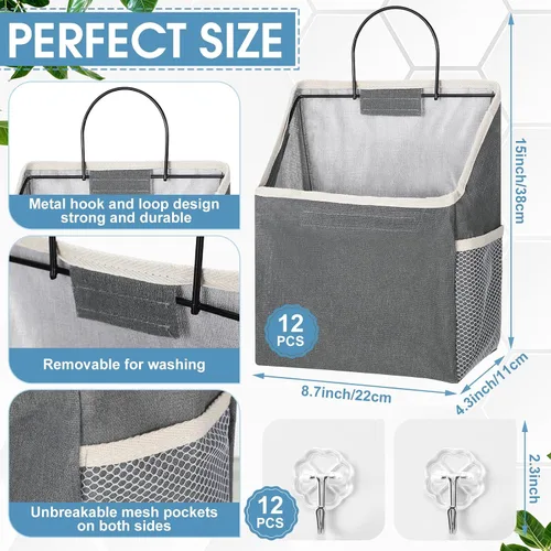 Vista 3 de Woanger 12 bolsas de almacenamiento para colgar en la pared, organizador para colgar en la pared, contenedores para colgar sobre la puerta