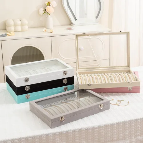 Vista 8 de Frebeauty Organizador de collares de 15 ganchos, bandeja de terciopelo con Beige