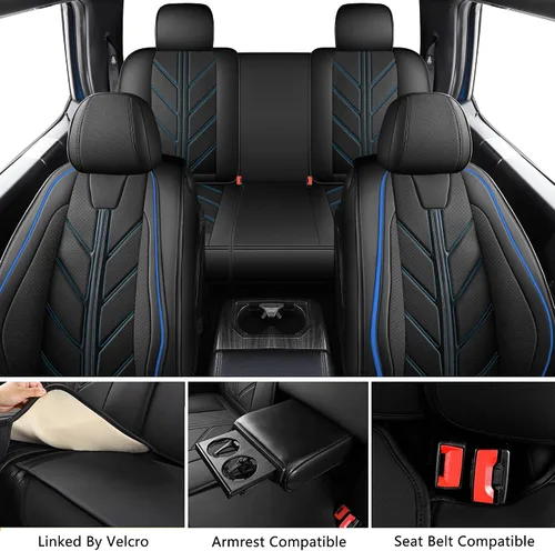 Vista 5 de Fundas para Asientos de Camioneta Compatibles con Toyota Tacoma 2005-2023 SR SR5 TRD Off-Road TRD Pro TRD Sport Trall Edición Especial de Cuero