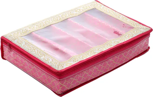 Vista 3 de Kuber Industries Brocade Hardboard Cinco Varillas Brazalete Caja (Rosa) - CTKTC42025