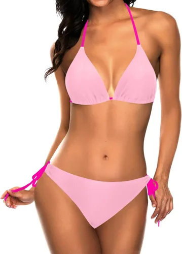 Vista 26 de Tempt Me - Conjunto de bikini triangular para mujer, traje de baño sexy de dos piezas, traje de baño con cintas laterales Azul verde