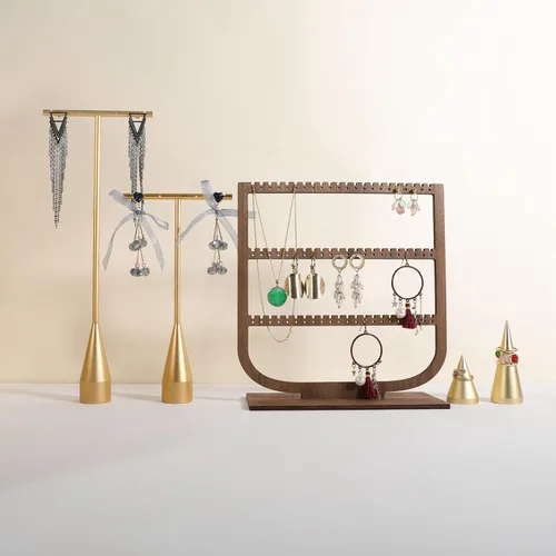Vista 2 de GemeShou organizador colgante de madera de la joyería, tenedor de exhibición de la joyería de la nuez para la venta, estante de almacenamiento