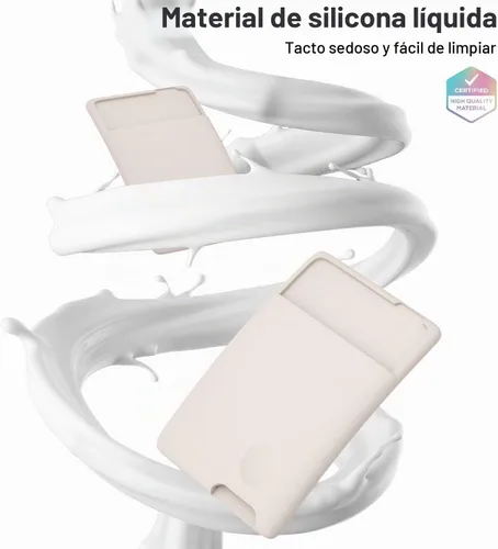 Vista 3 de oakxco Cartera de teléfono adherente, soporte seguro de silicona para tarjetas de teléfono, funda de bolsillo adhesiva para tarjetas de Beige