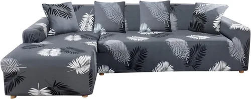 Vista 17 de MIFXIN Funda para sofá seccional, 2 piezas, elástica y elástica de 3 asientos en forma de L, protector de muebles con 4 fundas de almohada para sala