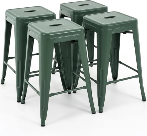 Vista 14 de Vogue Furniture Direct 24" Taburetes de bar de metal sin respaldo negros para interiores/exteriores, altura para encimera con asiento cuadrado