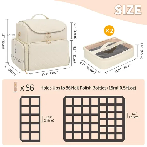 Vista 5 de CUBETASTIC Estuche organizador de esmalte de uñas extra grande con capacidad para 86 a 100+ botellas de esmalte de uñas y lámpara de uñas, bolsa