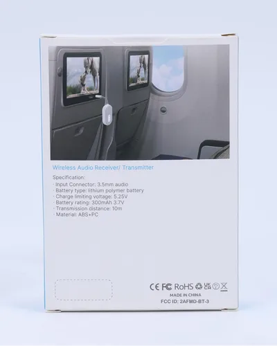 Vista 9 de Adaptador Bluetooth 5.3 para avión, receptor transmisor Bluetooth para 2 dispositivos AirPods o BT, baja latencia, adaptador de audio con conector