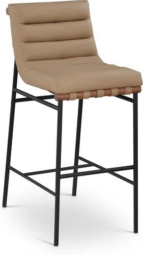 Vista 17 de Meridian Furniture 846Black-C Burke Collection Modern Taburete de bar contemporáneo con cuero vegano negro suave, marco de metal negro mate