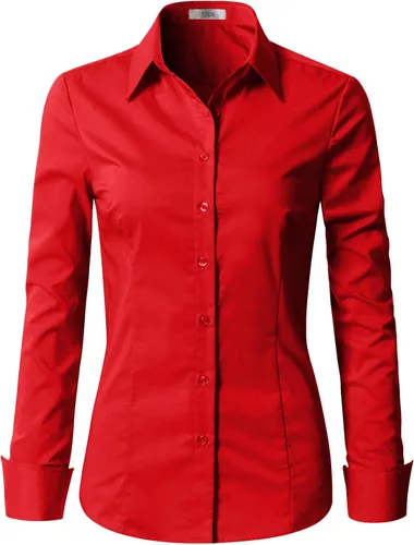 Vista 6 de EZEN - Blusa de manga larga, ajustada, elástica, con cuello de botones para mujer, para oficina, estilo formal, casual