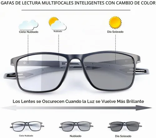 Vista 2 de Gafas de lectura multienfoque progresivas fotocromáticas con bisagras de resorte Gafas de sol de transición anti luz azul