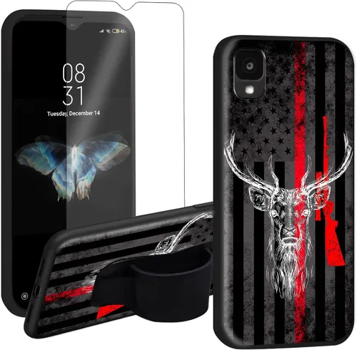 Vista 10 de Funda para Alcatel TCL 30 Z 2022 con soporte para el dedo y protector de pantalla, correa de mano elástica, soporte de agarre a prueba de golpes