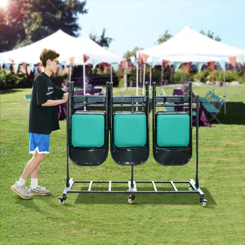 Vista 2 de Carrito de silla plegable con ruedas, 500 libras de alta resistencia para sillas de almacenamiento para 42 sillas o 12 mesas, carrito con cerradura