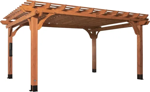 Vista 2 de Backyard Discovery Beaumont - Kit de pérgola tradicional de madera de cedro de 16 x 12 pies con techo enrejado, durabilidad para todas las Marrón