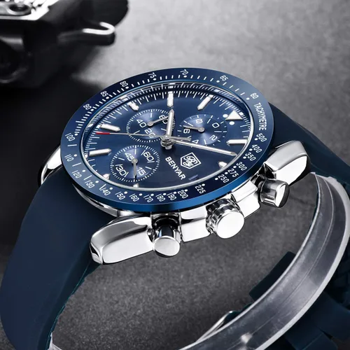 Vista 4 de BENAYR - Relojes de pulsera para hombre, cronógrafo, analógico, de cuarzo, impermeables, con correa de goma, relojes de pulsera de negocios