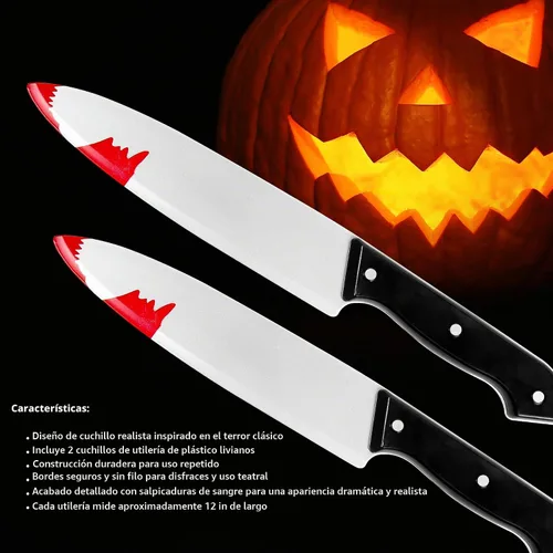 Vista 11 de Kangaroo 2 piezas de cuchillo falso de plástico clásico para Halloween Plateado - Paquete de 2