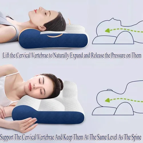 Vista 2 de Almohada ergonómica de plumón de ganso, soporte cervical para mejorar el sueño, espuma viscoelástica de ganso, almohada cervical para dormir Azul