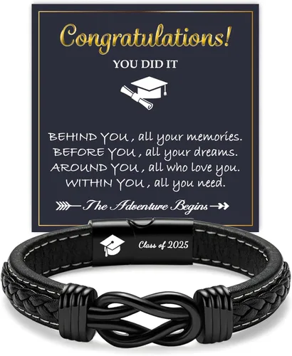 Vista 19 de Gifts for Men Infinity Leather Bracelet for Dad New Daddy Husband Boyfriend Son Grandson Brother Nephew Uncle Black Braided Engraved Leather Jewelry