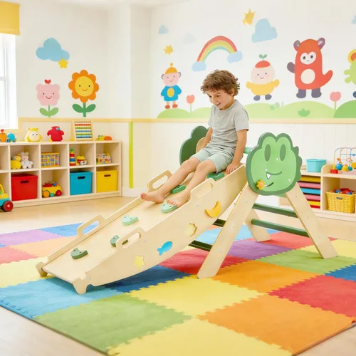 Vista 5 de Takywep Pikler - Juego de triángulos plegables 7 en 1 con arco y rampa y escalera, patio de juegos interior, juego de escalada montessor de madera