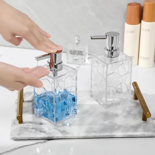 Vista 3 de Dispensador de Jabón de Manos, Botellas de Bomba de Líquido de Plástico Acrílico Transparente Recargables Dispensador de Loción para Decoración