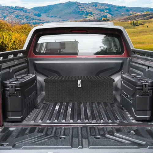 Vista 8 de TUFFIOM - Caja de herramientas de aluminio de 30 pulgadas para cama de camión, caja de herramientas resistente con placa de diamante para remolque