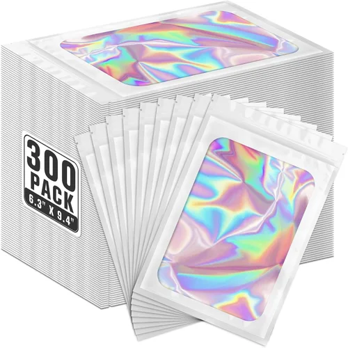 Vista 37 de ANZNKU 300 bolsas holográficas de Mylar resellables, bolsas resellables de 4x6 pulgadas para pequeñas empresas, bolsa de kit para resaca a prueba